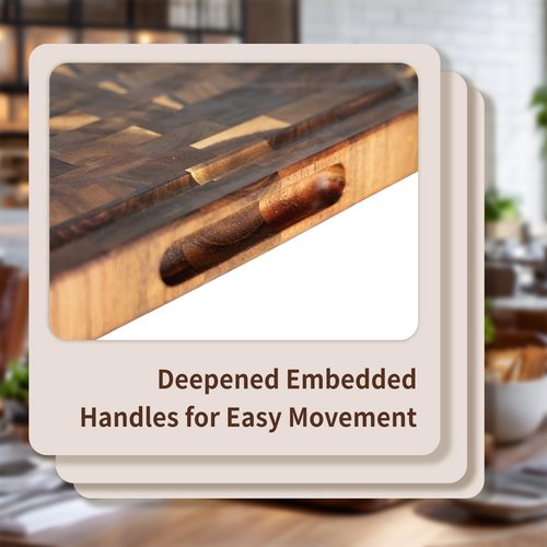Utoplike Large Acacia Wood Cutting Board 22" x 16", End Grain Butcher Block with Juice Groove and Handles, Reversible Chopping Board for Meat, Vegetables, and Cheese, Thick 1.4"