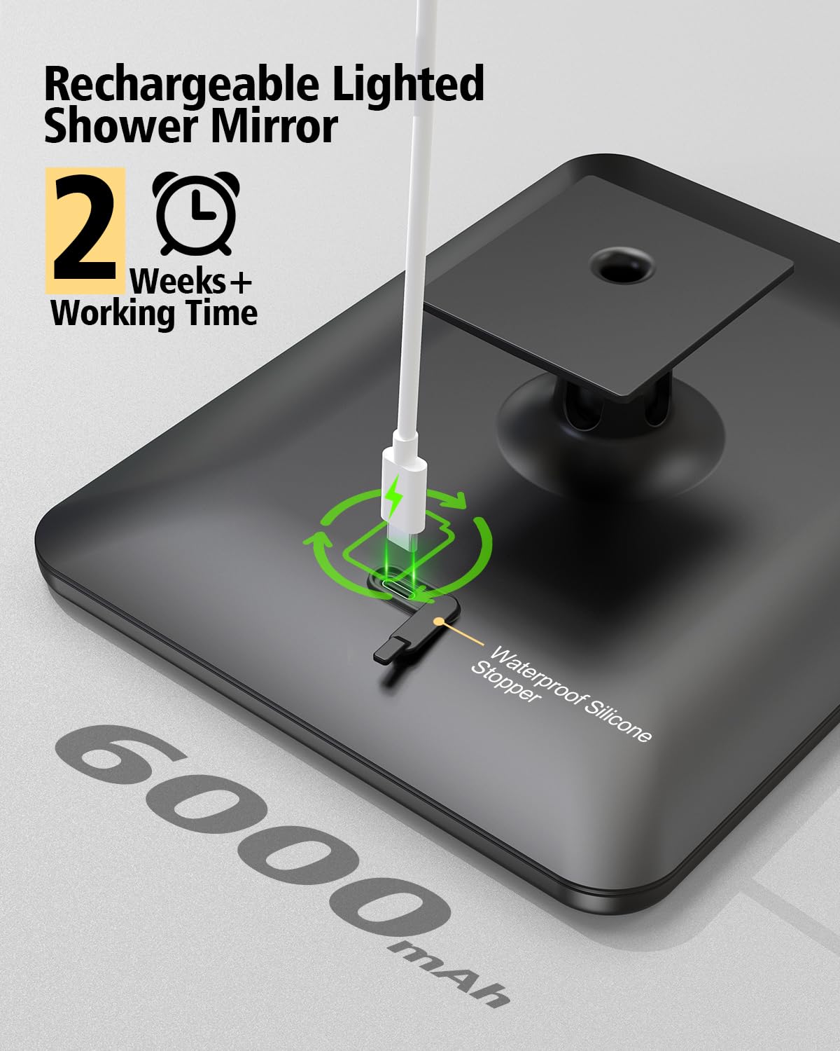 Widitn Lighted Shower Mirror Fogless for Shaving, Heated Fogless Shower Mirror with 3 Colors Stepless Dimmable Lights, Rechargeable Adjustable Shaving Mirror with Razor Stand, Brush Holder for Men