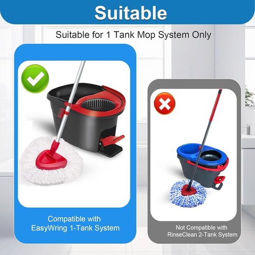 SuperAbound 2 Pack Spin Mop Replace Heads for Cedar EasyWring 1 Tank, 30”-58" Mop Handle, Mop Base and Scrub Brush Combo Set Replacement, Microfiber Mop Refills