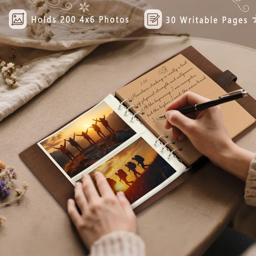 Artmag Photo Album 4x6 200 Photos, Thick Leather Cover Picture Album with 30 PCS Kraft Writing Paper Holds 200 Horizontal Photos for Family Wedding Anniversary (Dark Green)