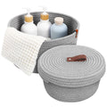 Cabilock Rope Storage Basket Set with Lid Woven Cotton Rope Organizer Baskets for Home Nursery Bathroom and Laundry Includes Large 10.62 Inch and Small Organizer for Closet and Shelf Storage