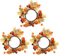 Fall Candle Rings by [Brand Name] - 3.5-Inch Decorative Taper Candle Holders with Maple Leaves & Pumpkins | Autumn Harvest Decor (Set of 3)