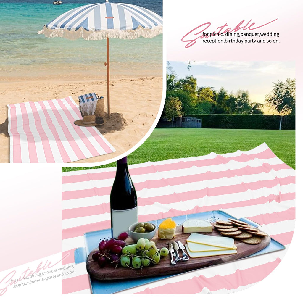 2 Pack Pink and White Striped Tablecloth Rectangle 60x84inch Polyester Fabric Washable Table Cloth for Afternoon Tea Birthday Party Picnic Barbecue Gathering Indoor Outdoor Dining Table Decor