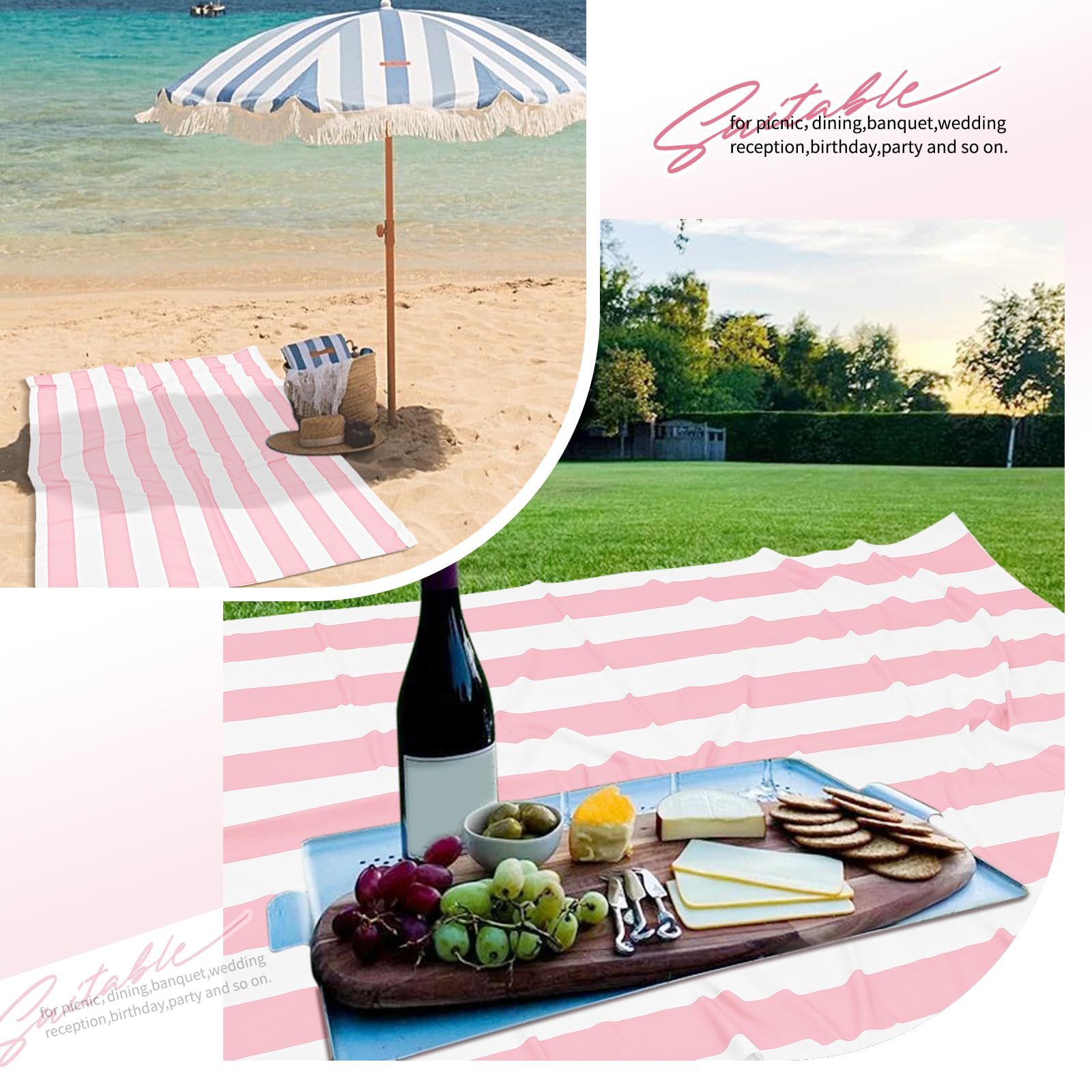 2 Pack Pink and White Striped Tablecloth Rectangle 60x84inch Polyester Fabric Washable Table Cloth for Afternoon Tea Birthday Party Picnic Barbecue Gathering Indoor Outdoor Dining Table Decor