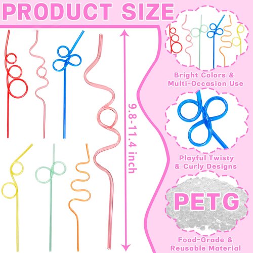 Cinco De Mayo Fiesta Party Supplies Decorations-30PCS Crazy Straws for Kids Birthday Party Favors Decor,Reusable Plastic Drinking Straws for Classroom Activities Goodie Bags Stuffers Gift Carnival