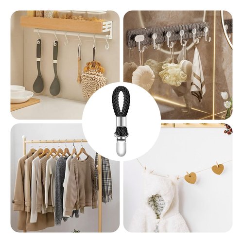 SXoonKing 6Pcs Kitchen Towel Clips, Metal Clips for Hanging with Braided Cotton Loop, Kitchen Hand Towel Holder Hook for Home Bathroom Cupboards Cloth Hanger Holder