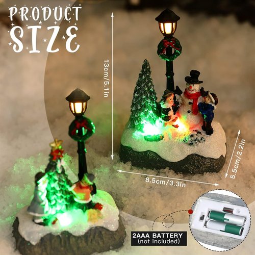 Karenhi Christmas Village Set - 2 Pcs Snowman & Santa Figurines with LED Lights | Rustic Tabletop Decor