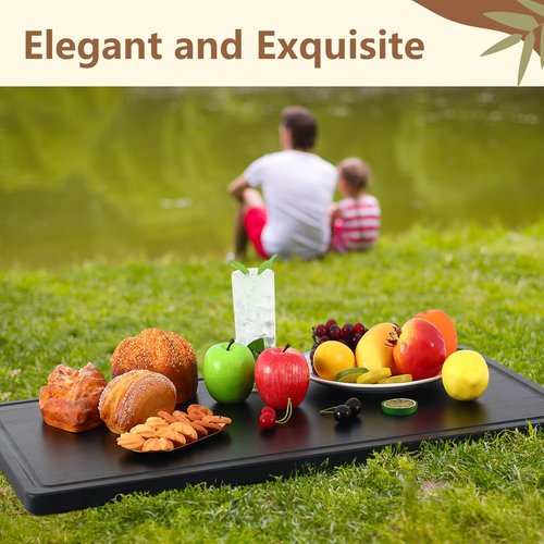 Teenyyou 32 x 18 Large Acacia Wood Cutting Boards for Kitchen Wooden Cutting Board with Juice Groove Extra Large Serving Platter Carving Tray for Meat Cheese(Black)