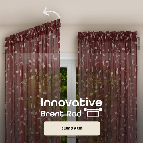 Brent Swing Arm Curtain Rod - Heavy Duty Stainless Steel - Fits Windows 20" to 36" - Nickel Finish