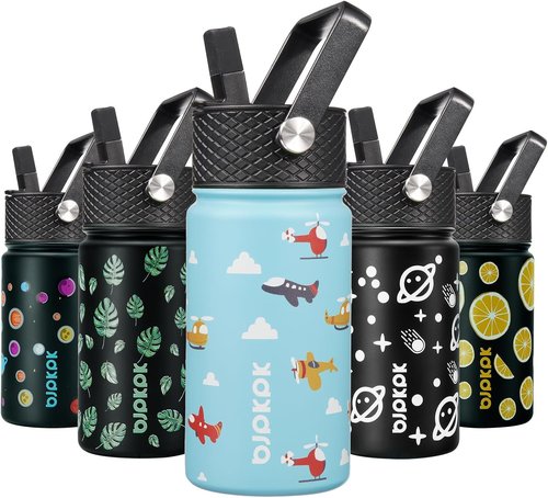 BJPKPK Insulated Water Bottle - 15 oz Stainless Steel Flask with Straw Lid | Reusable & Leak Proof
