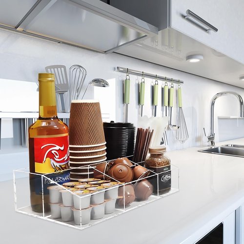 KAIDELI Acrylic Coffee Bar Station Organizer for Countertop, Office, Home Coffee K Cup Holder Holds Paper Cups, Condiments, Syrups, Creamer, Multi-Purpose Accessories Organizer