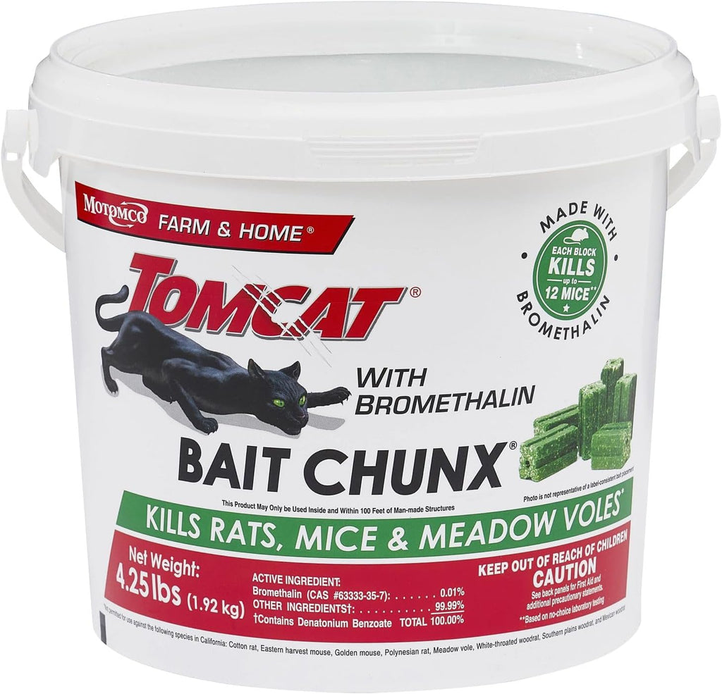 Tomcat Bromethalin Bait Chunx Pail - Effective Rat & Mouse Control for Professionals | 4.25 lbs