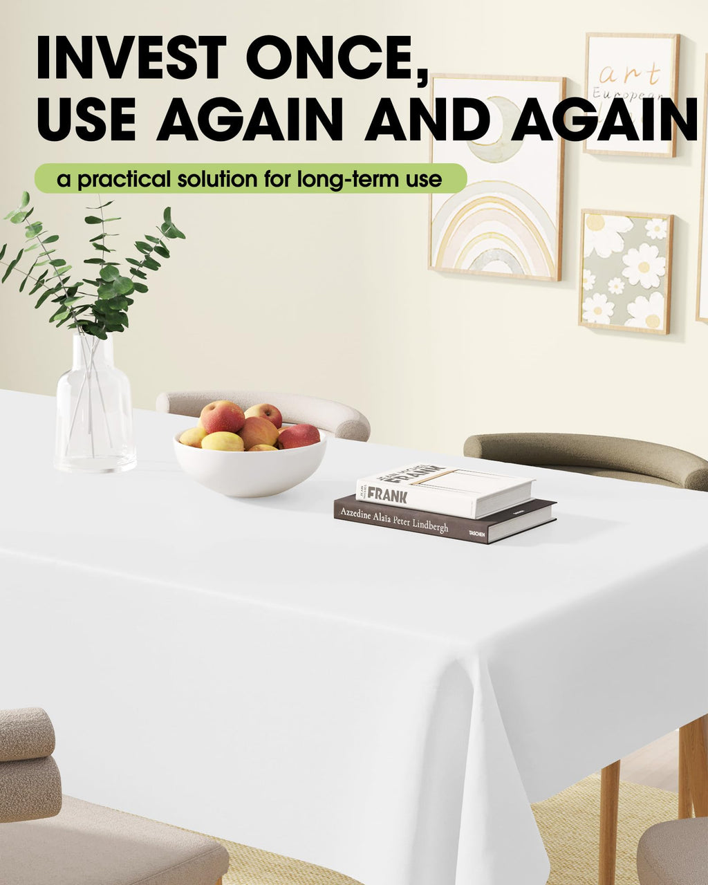 Pureegg Rectangle Table Cloth 60" x 102" – Durable Polyester Tablecloth Offers Reusable & Washable Protection, Ideal for Outdoor Party, Picnic, Wedding, Banquet and Birthday, 12 Pack, White