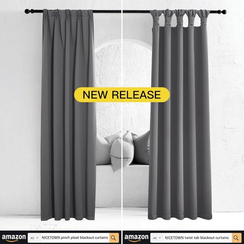 NICETOWN Grey Kitchen Blackout Short Curtain Panels - Thermal Insulated Grommet Top Drapes | 45 Inch Long (2 Panels, W42 x L45)