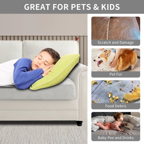 Easy-Going Waterproof Couch Cushion Covers for Couches and Sofas, Stretch Jacquard Sofa Seat Cover Replacement for Dogs, Pets & Kids, Durable Furniture Protector for Loveseat Cushions, Light Gray
