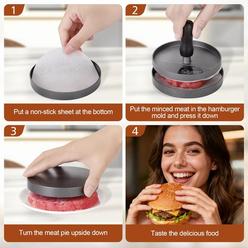 Rsiynax Burger Press Patty Maker, Non-Stick Aluminum Hamburger Mold with 100 Patty Papers for Kitchen Grill BBQ Camping