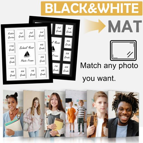 DUENPY 12x16 School Year Picture Frame K-12 Displays One 5x7 Photo and Twelve 2.5x3.5 Pictures Graduation Photo Collage Wall Hanging Collage School Picture Frame Black