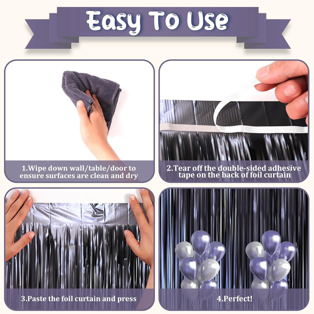 Voircoloria Matte Blue Foil Fringe Curtains - 3 Pack 3.3 x 8.2 ft Tinsel Streamers for Parties | Perfect for Graduation & Birthdays