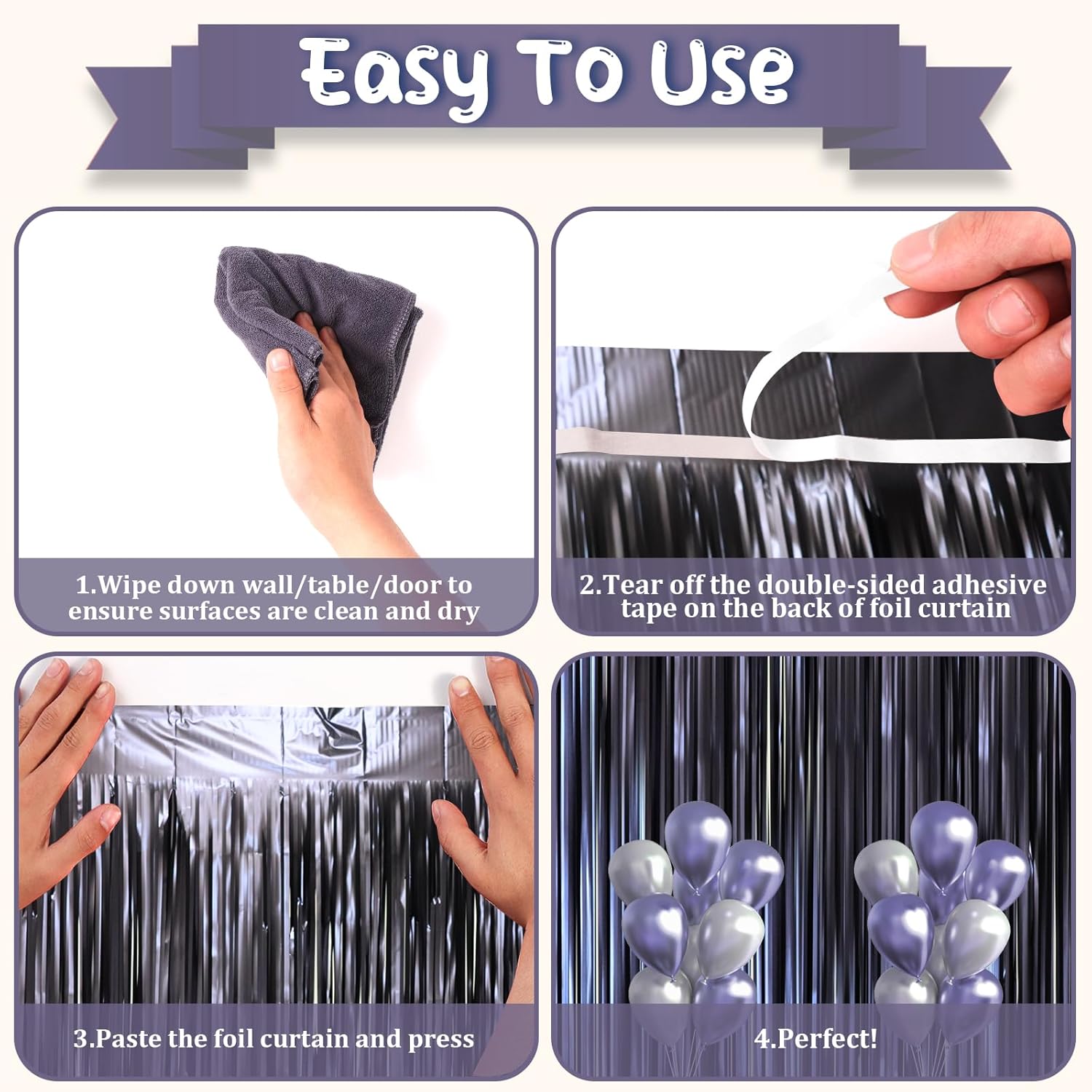 Voircoloria Matte Blue Foil Fringe Curtains - 3 Pack 3.3 x 8.2 ft Tinsel Streamers for Parties | Perfect for Graduation & Birthdays