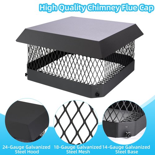 13" x 13" Chimney Caps Fireplace Chimney Cover for Outside Flue Tile Clay, Chimney Flue Cover Chimney Vent Cap with Screen Hood Plate,Galvanized Steel Chimney Rain Cap Roof Rain Guard Top Protector