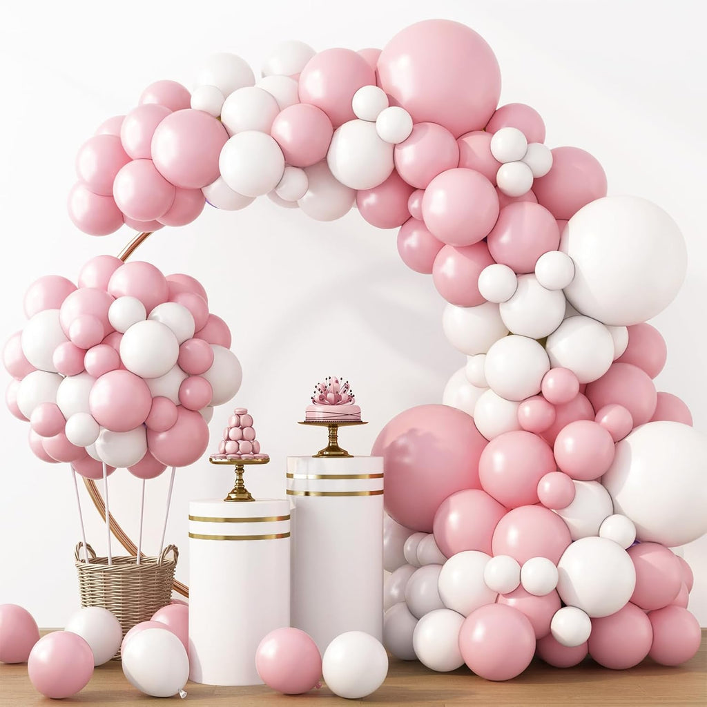 RUBFAC Latex Balloon Garland Kit - 129pcs in White & Pink - Perfect for Baby Showers & Parties