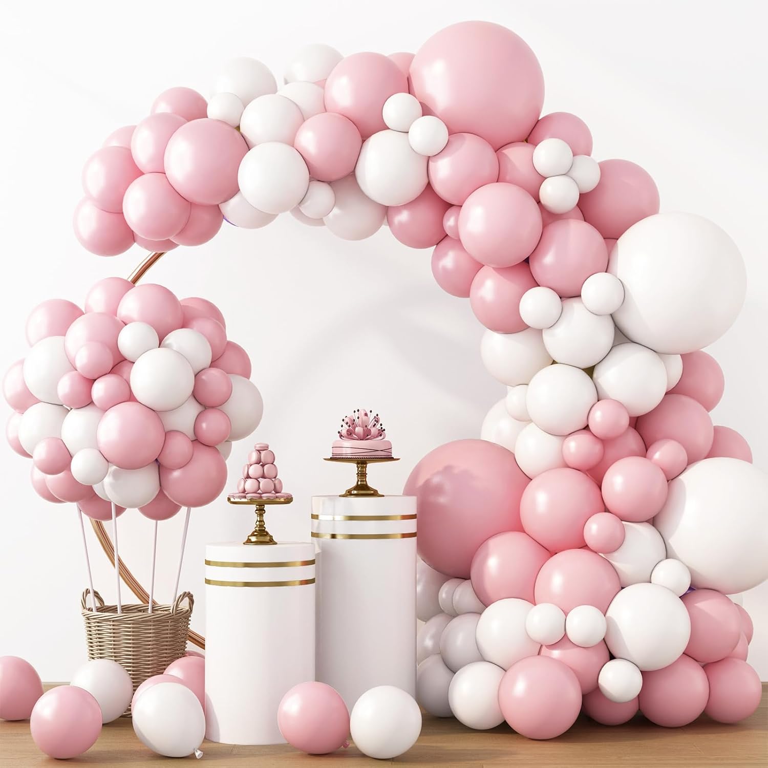 RUBFAC Latex Balloon Garland Kit - 129pcs in White & Pink - Perfect for Baby Showers & Parties