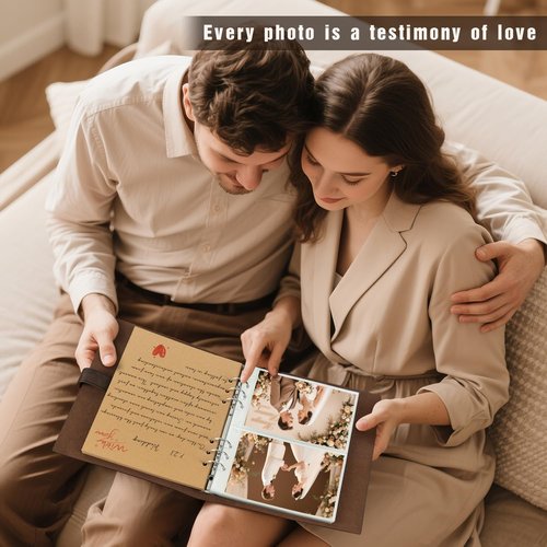 Artmag Photo Album 4x6 200 Photos, Thick Leather Cover Picture Album with 30 PCS Kraft Writing Paper Holds 200 Horizontal Photos for Family Wedding Anniversary (Dark Green)