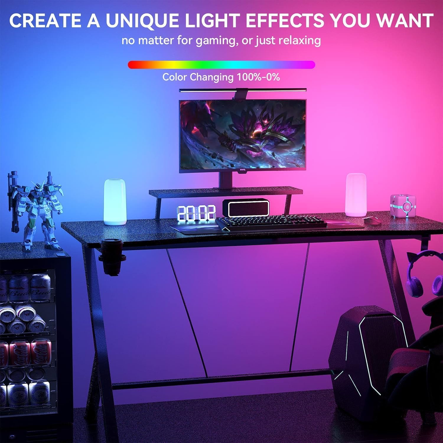 ROOTRO Touch Bedside Table Lamp - 3-Way Dimmable LED with RGB Mode & Warm White Light | Small Nightstand Lamp for Bedroom & Living Room