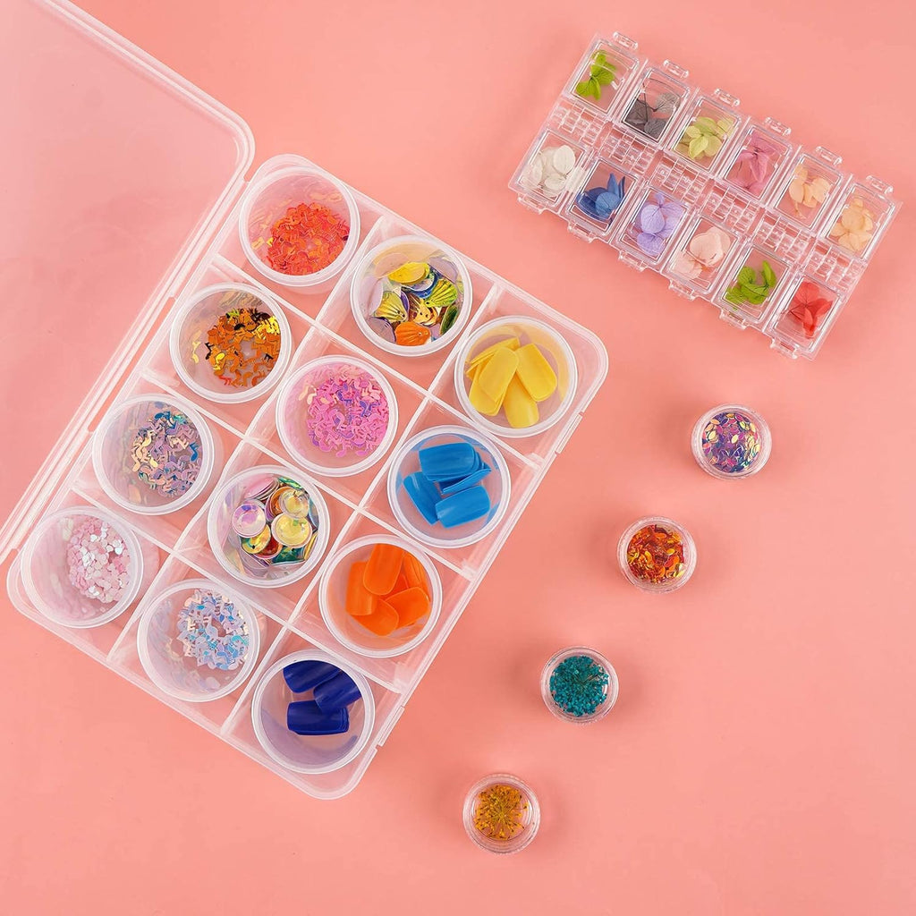 Segbeauty Gem Organizer Box - Clear Plastic Jewelry Storage with 12 Compartments & Secure Lids