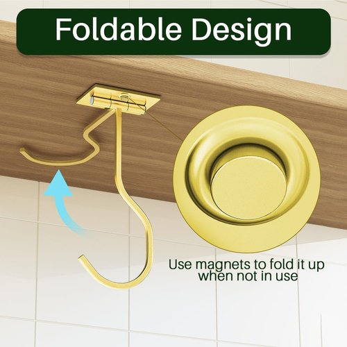 **Skiennix Under Cabinet Banana Hook - Foldable Gold Metal Hanger for Kitchen & RV | Space-Saving Design**