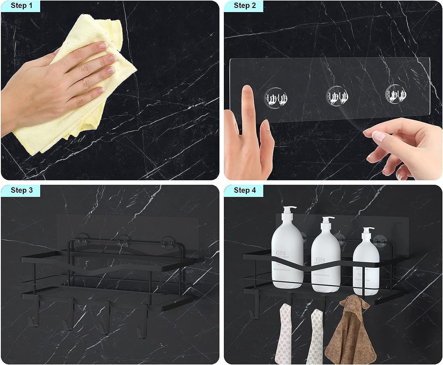 Skiennix Shower Caddy Adhesive Replacement - Heavy-Duty Sticky Wall Organizer | 4PCS Shower Shelves