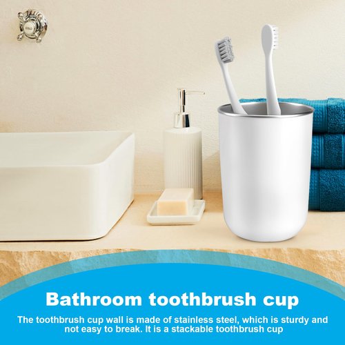 petnais Stainless Steel Mouth wash Cup 12 oz Toothbrush Cup Stainless Steel Small Children Cups for Home，BPA-Free Insulated Tumbler for Home & Outdoor Activities drinking cup (gray white)