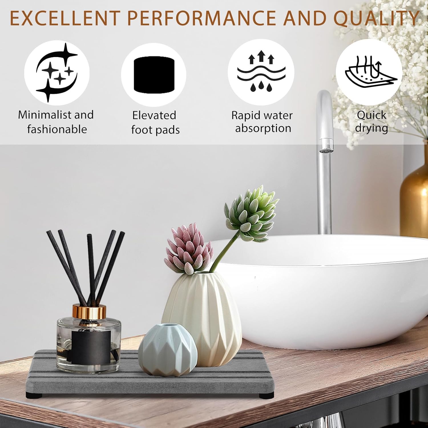 Skiennix Diatomite Stone Sink Tray - Quick Drying Water Absorbing Coasters for Kitchen & Bathroom