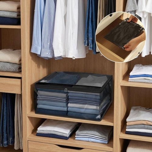 Fixwal Blanket Storage Bags - 80L Large Foldable Closet Organizers with Reinforced Handles | Black, 4 Pack