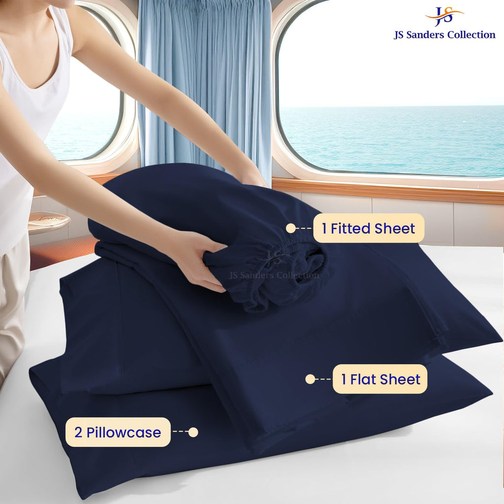 JS Sanders Collection 100% Egyptian Cotton Universal V Berth 4 Piece The Best Boat V Berth Bedding Fits mattresses up to 8” Depth Sheet Set - 600 TC Navy Blue