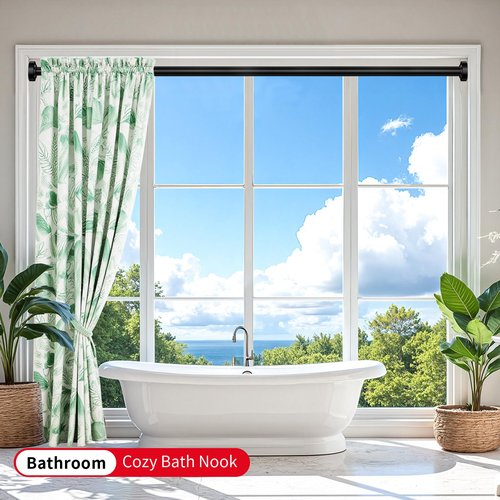 Emlaoe Black Shower Curtain Rod 34-66 Inches Never Rust Stainless Steel Tension Curtain Rod Adjustable Shower Rod Spring Tension Non-Slip No Drilling Shower Rods for Bathroom Window