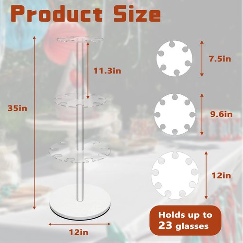 Verssure Champagne Tower with Marble Base,23 Slots Champagne Display Rack Designed for Serving and Drying,3-Tier Cocktail Tree Stand for Drinks,Round Champagne Holder for Wedding and Party (White)