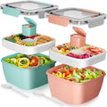 Cherrysea Salad Lunch Box - 2-Pack Bowls with 3 Compartments, Leak-Proof Design | Green & Pink