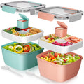 Cherrysea Salad Lunch Container, 68oz Salad Bowls with 4 Compartments Tray,Leak Proof Lunch Box with Fork for Men,Women BPA-Free Snack Container with Sauce Container for Dressings-Grey