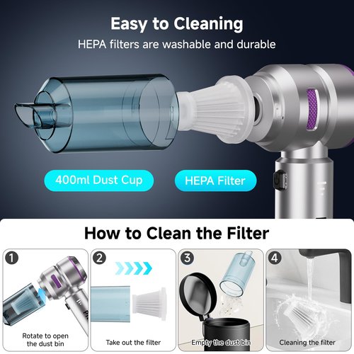 Handheld Vacuum Cordless, Car Vacuum Cleaner with Brushless Motor, Strong Suction Vacuum & Compressed Air Dusters with LED Light, Type C Port, Wireless Mini Portable Hand Vacuum Blower for Home, Pet