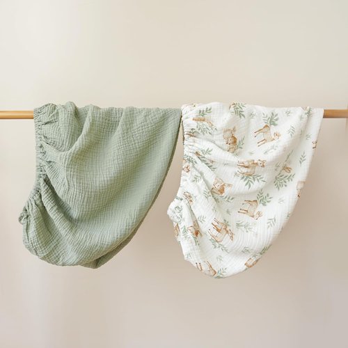 Konssy Muslin Changing Pad Covers - Ultra Soft & Breathable Cotton for Boys | 2 Pack in Woodland & Sage