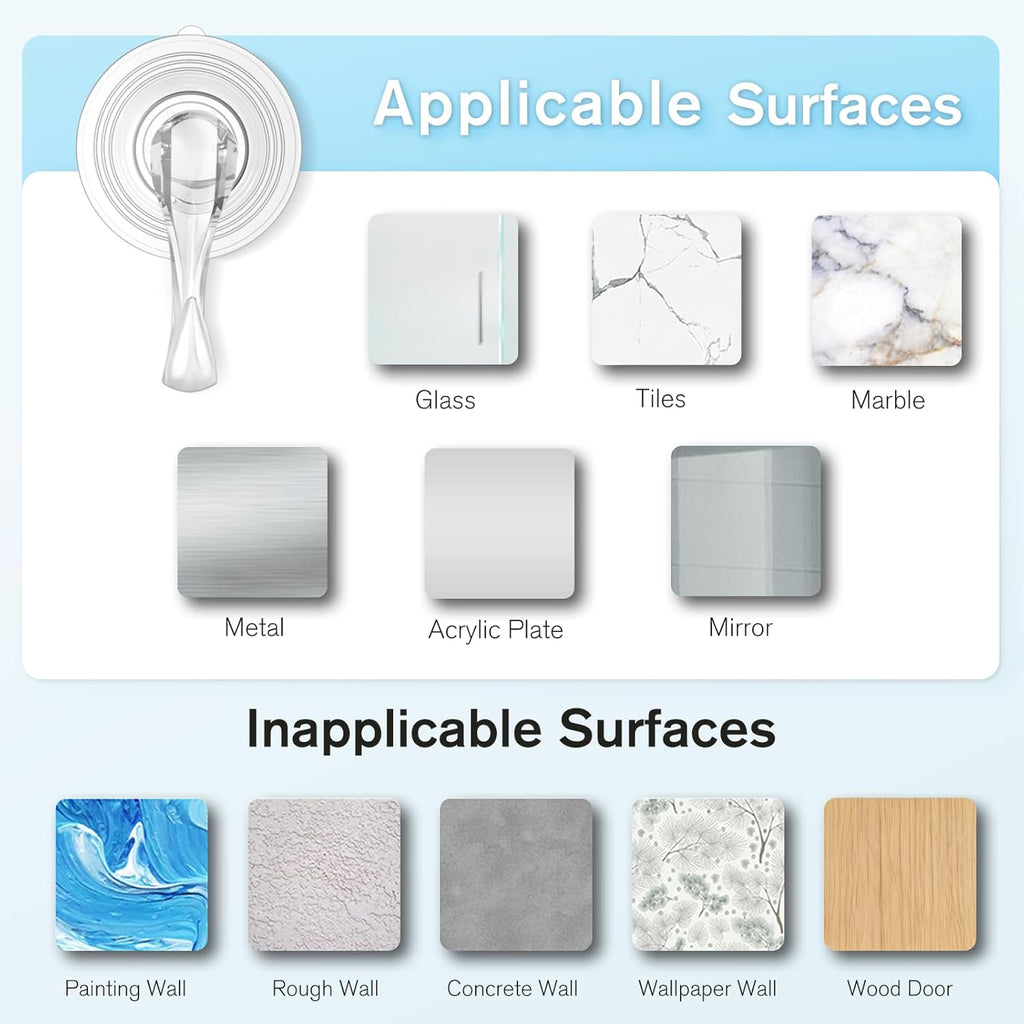 VIS'V Suction Cup Hooks - Heavy Duty Shower Hooks, Removable & Reusable, Clear | 2 Pcs