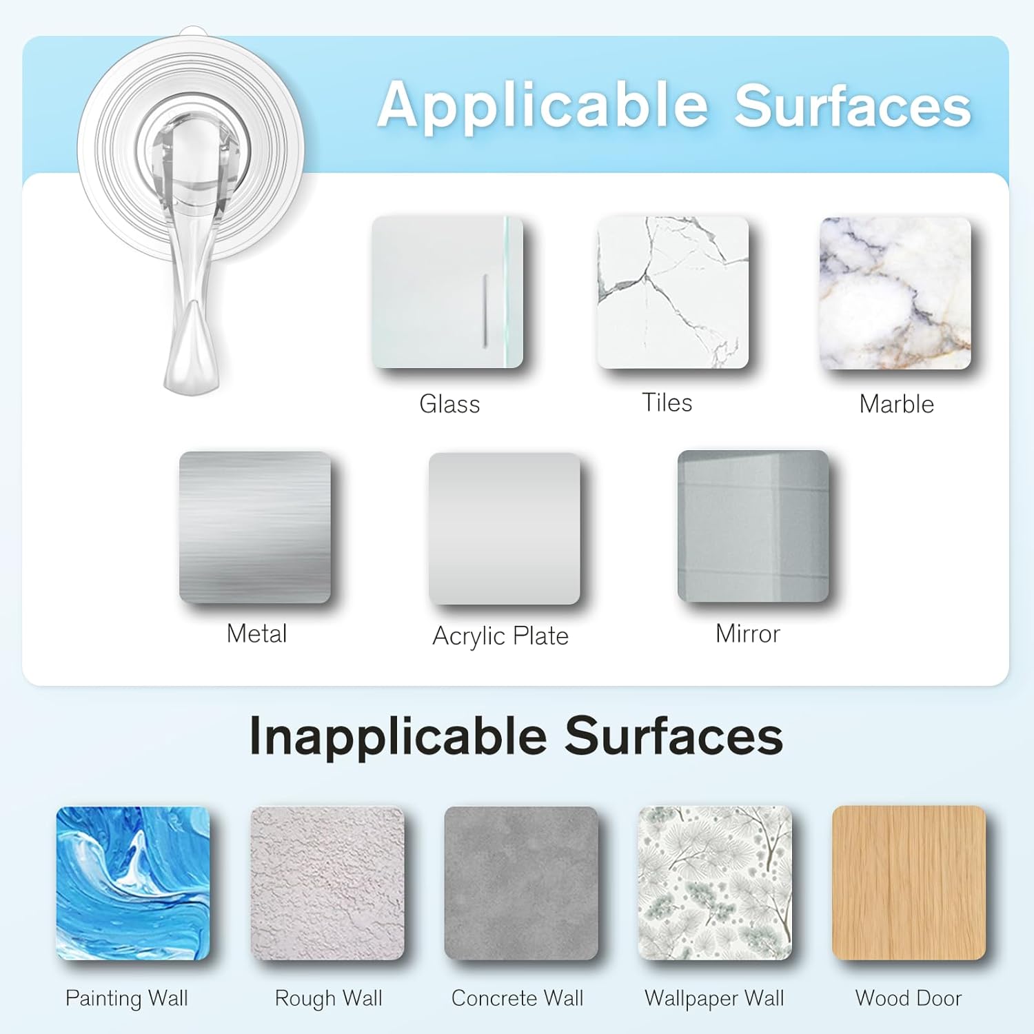 VIS'V Suction Cup Hooks - Heavy Duty Shower Hooks, Removable & Reusable, Clear | 2 Pcs