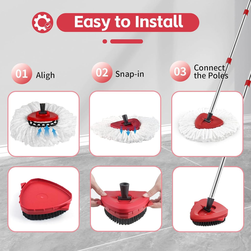 O-Cedar Spin Mop Replacement Set - 2 Microfiber Mop Heads, 58" Handle & Scrub Brush Attachment