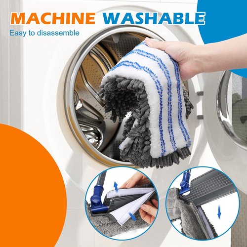 Masthome Flat Dust Mop - 2-Sided Microfiber Mop with 4 Reusable Pads for Wet & Dry Cleaning | Ideal for Hardwood, Tile & Vinyl