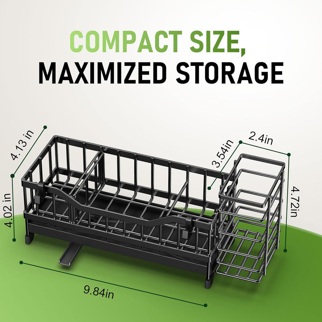 Skiennix Kitchen Sink Caddy - 304 Rustproof Stainless Steel Sponge Holder | Black Countertop Organizer