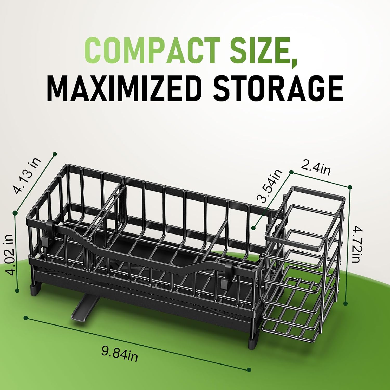 Skiennix Kitchen Sink Caddy - 304 Rustproof Stainless Steel Sponge Holder | Black Countertop Organizer