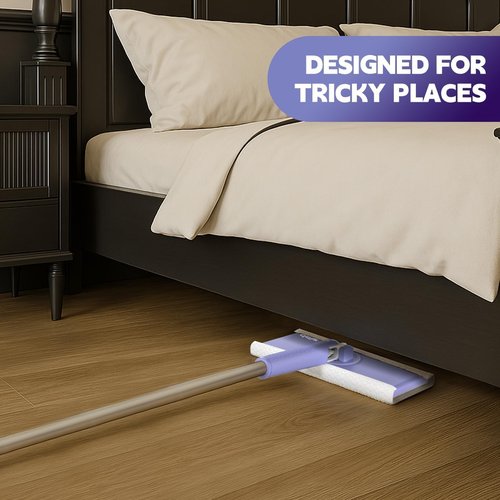 Disposable Sweeper Dust Mop, No-Touch Attach & Remove Cloth Instantly, Compatible with Swiffer Pads, Clamp Clip Mop for Kitchen House, Dorm, Classroom Wood Hardwood Floor Wall Cleaning(50'')