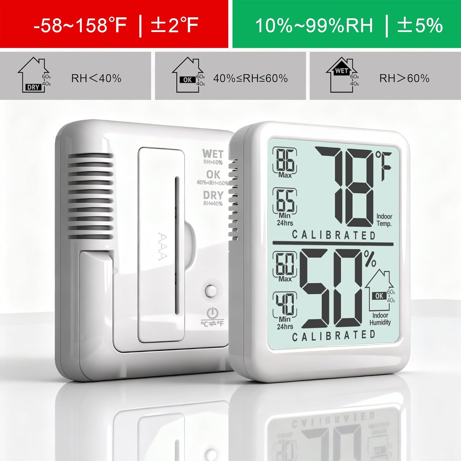 Antonki Digital Room Thermometer - Indoor Temperature & Humidity Gauge with Max/Min Records | Battery Included