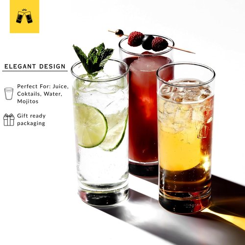 LEMONSODA Premium Highball 12oz/15oz Glass Sets - Elegant Tom Collins Glasses - Tall Water Drinking Glasses - Bar Glassware for Mojito, Whiskey, Cocktail (12oz, Set of 12)(2007)